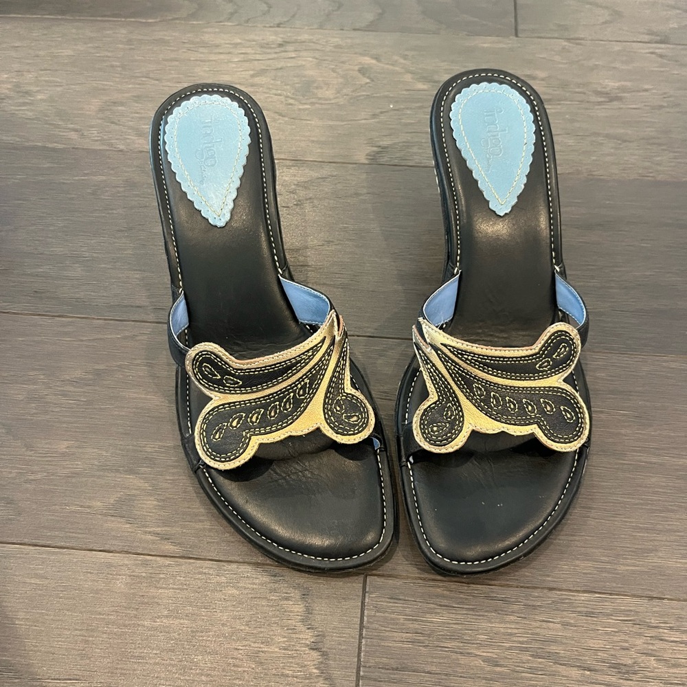 Clarks Black and Gold Sandals